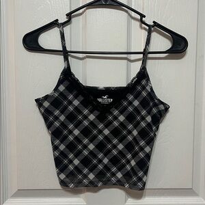 Hollister Black and Gray Plaid Lace Cami